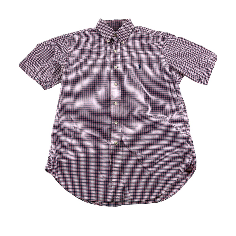 Ralph Lauren Button Down Shirt Medium Classic Fit Pink Blue Gingham Short Sleeve